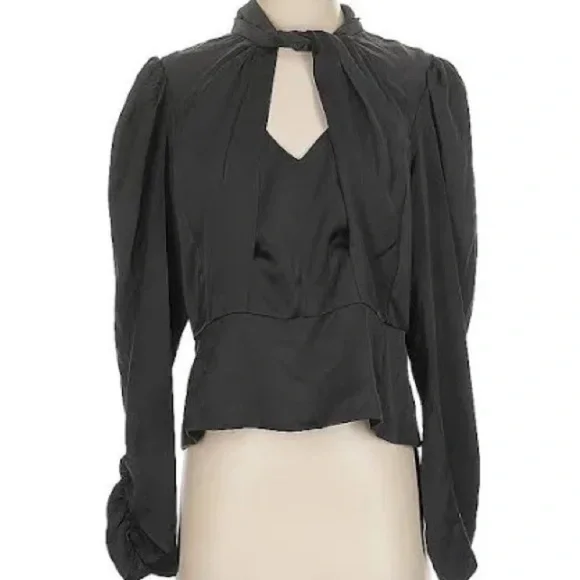 ASTR the Label Black Twist Mock Neck Peplum Blouse with Cut-Out NWT - Picture 5 of 7